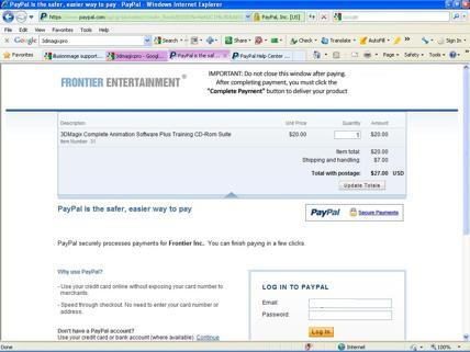 3D Magix Pro purchased through PayPal via 'Frontier Entertainment' (not the same company as the game development studio)