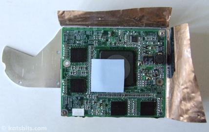 The original positioning of the heatsink compound pad showing almost 50% of the graphics chips exposed to air