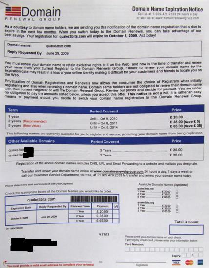 Identical letter from Domain Renewal Group, a reincarnation of the Domain Registry of America scam