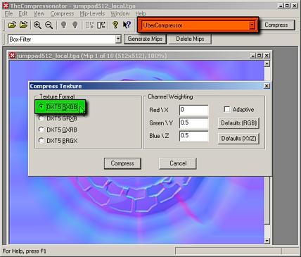 Selecting the correct setting for compressing localmaps; DXT5