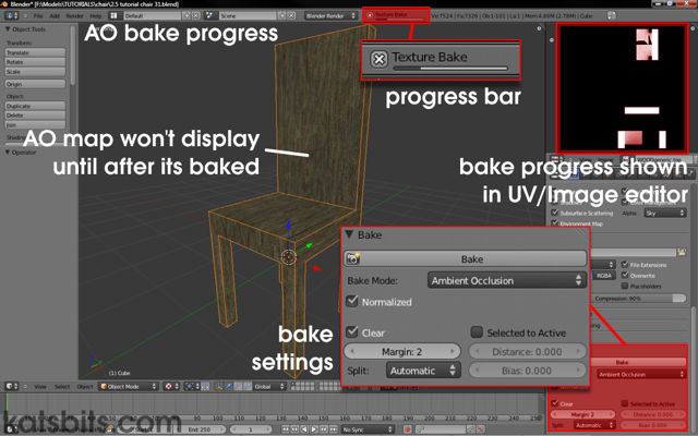 Progress can be monitored either via the UV/Image Editor view or the progression bar that appears in the upper header area