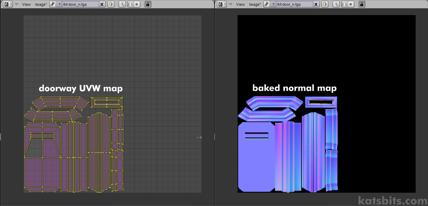 Normal map baked to the area laid out and occupied by the low poly meshes UVW map