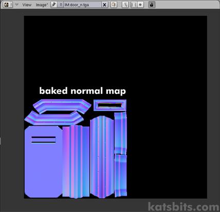 The resulting baked normal map shown in the UV/Image edit view