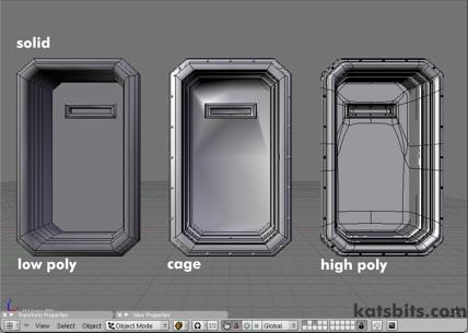 Solid view of the assets which show the geometrical detailing of the low and high resolution models more clearly
