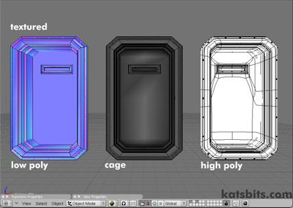 Textured view showing the baked normal map after being baked to image and applied to the low poly model