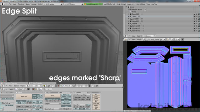 Normal map baked with edges marked as "Sharp"