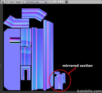 Mirrored UVW maps section needed for correct normal map baking; discarded once done