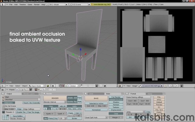 Final ambient occlusion baked to the texture associated with the object UVW map