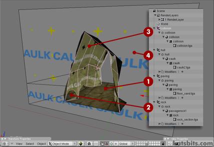 The individual mesh objects positioned as they would be when joined