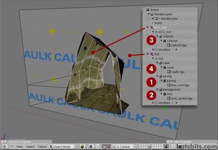 Collision hull mesh left as a separate object from the rest of the object