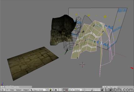 Clean version of the above showing the mesh objects and collision hull selected