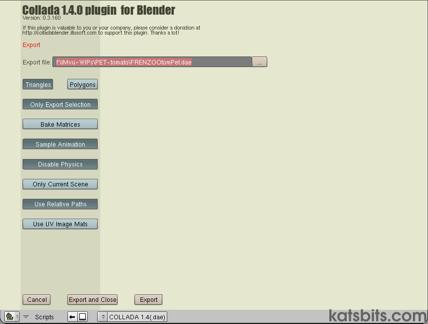 Blender 3D to Collada export options
