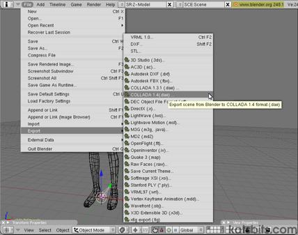 Exporting to Collada *.dae from Blender 3D