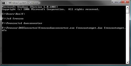 The command line to execute the *.dae to *.efa conversion process