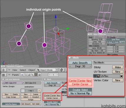 Once all objects are selected click "Center Cursor" to relocate object origin points