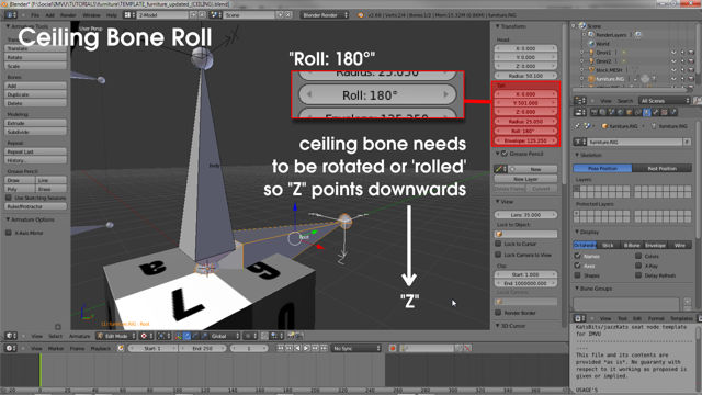 Ceiling bone needs to be "Rolled" 180°