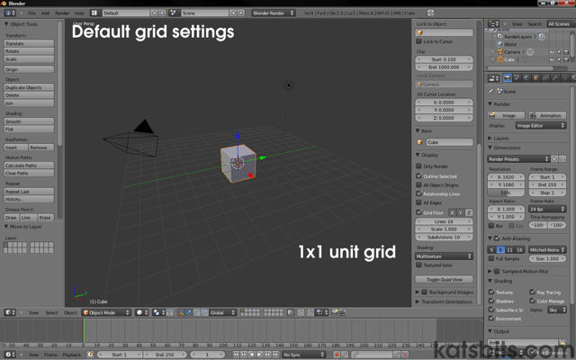 Default grid settings in Blender