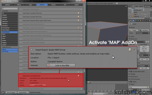 Activating the MAP export AddOn in Blender