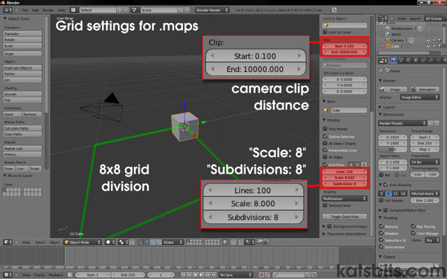 Change the grid settings in Blender to "8" for proper map making