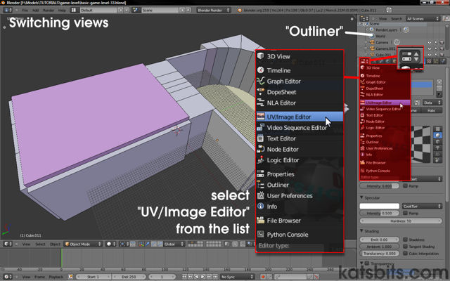 Switching the Outliner view for the UV/Image Editor