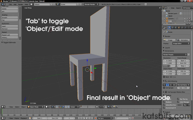 Chair in Object mode after initial construction is done in Blender
