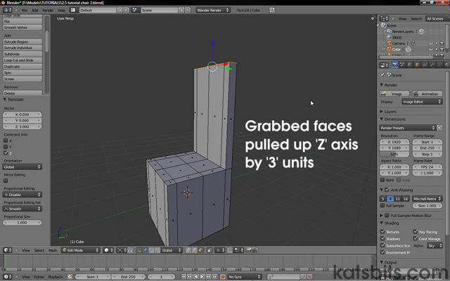 Extruded faces pulled up the Z axis to make chair back