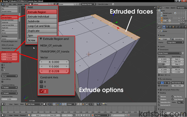 Blender extrude face options in the tool shelf