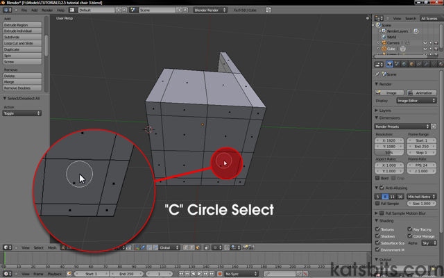 Circle Selecting faces in Blender