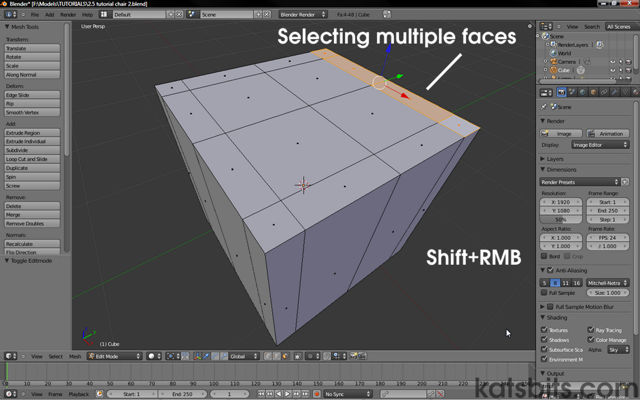 Using Shift+RMB to select multiple faces in Blender