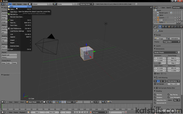 Starting a new scene in Blender and loading in the defaults