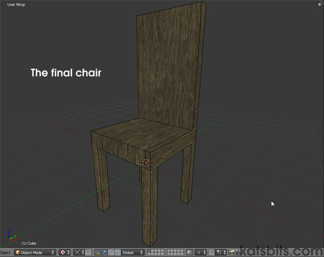 The final simple chair model after all this work in Blender 2.5
