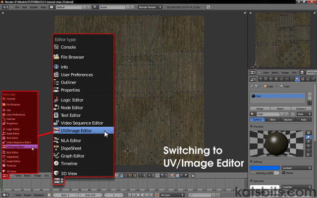 Switching to the UV/Image Editor from the main 3D view in Blender 2.5