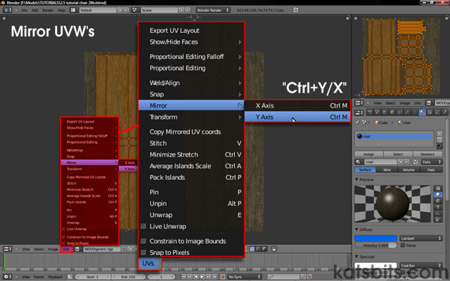 Using the UVW Mirror tool to flip elements along "X" or "Y" axis in Blender 2.5