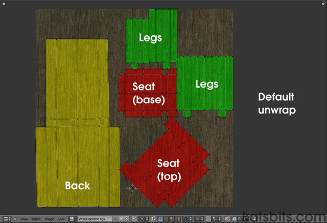 UV/Image Editor view of the unwrapped UVW map of the chair in Blender 2.5