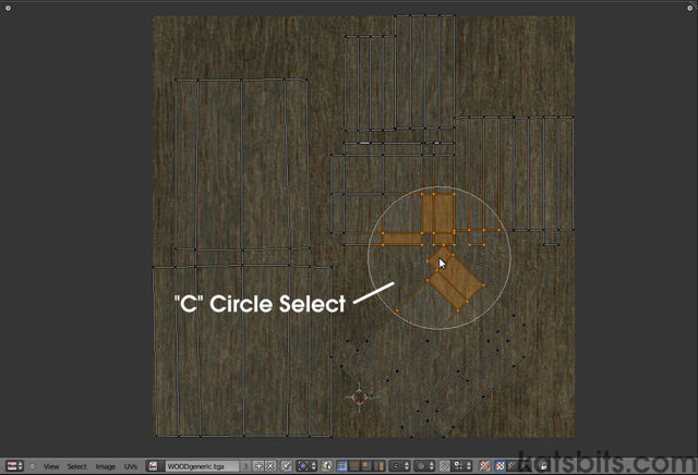 "C" to "Circle Select" UVW faces/vertices in the UVW Editor in Blender 2.5