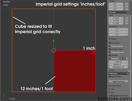 Inches and foot grid setting of Imperial units in Blender