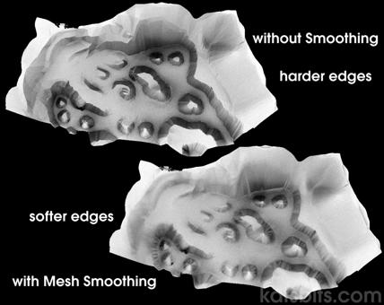 Ambient Occlusion baked of a terrain with and without Mesh Smoothing