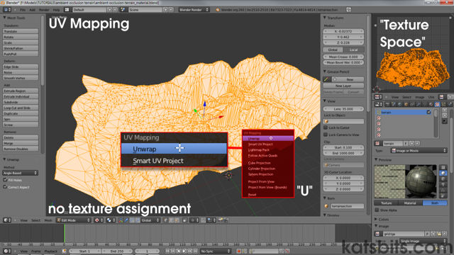 Initial UVW unwrap with no texture assigned to the terrain