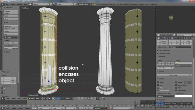 Collision model placed around a pillar