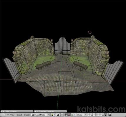 Scene in Blender shown above as being 'fullbright', minus lights and vertex paint & ready for export