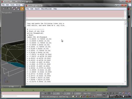 Output after script has run, in this case 'obj' formatted text