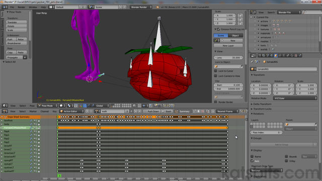 Animation squence showing individual bone channels that will be exported to IMVU