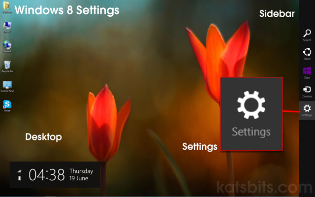 Selecting "Settings" from Windows 8 Sidebar
