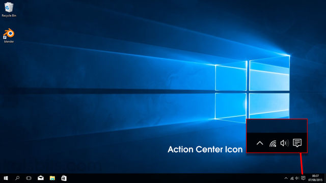 From the Desktop click the "Action Center" icon in the Taskbar
