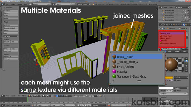 Joined meshes and multiple materials
