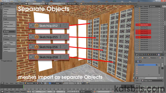 Individual objects shown in Outliner