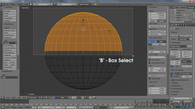 Using "Box Select" highlight the upper half of the sphere