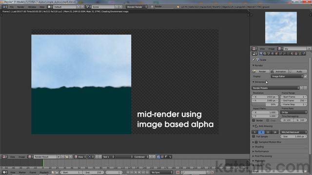 Mid-render showing transparent areas now included