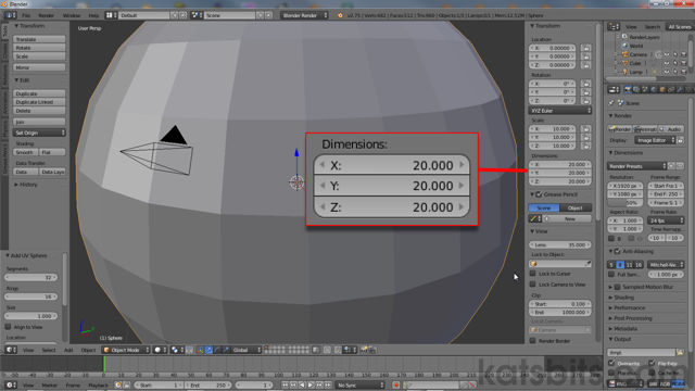 Resize the sphere using "Scale"