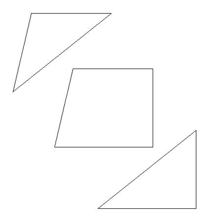 Original 'quad' brush and it's two sub triangles. All brush objects eventually get broken down into triangles by the games compiler